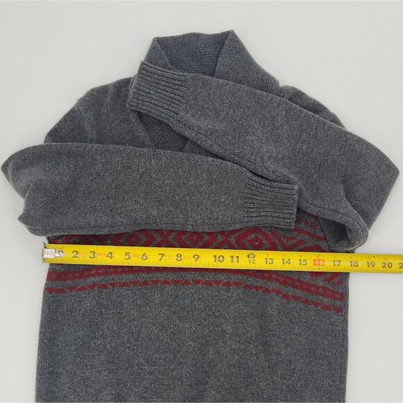 Eddie Bauer Shawl Collar Sweater Size Small Mens Gray Red Wool Blend Fair Isle - Picture 6 of 7